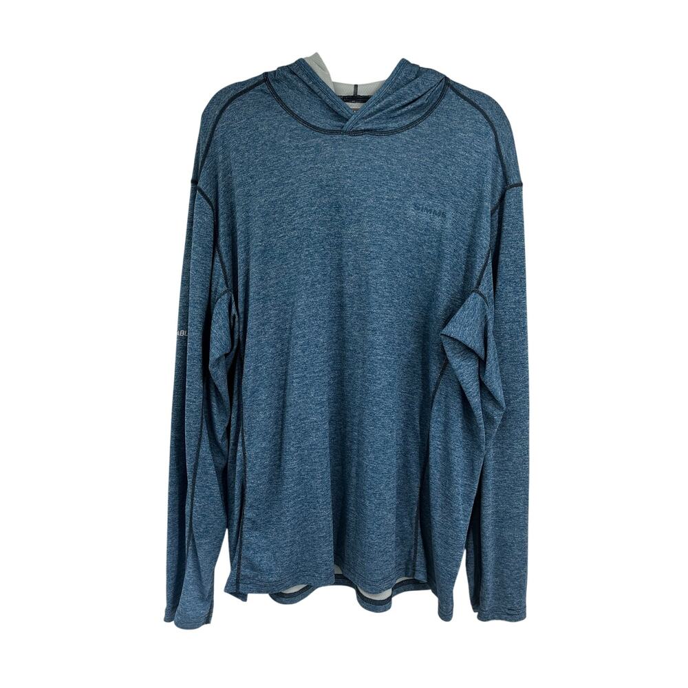 Simms Bugstopper Hoodie Mens XL Blue Heather Insect Shield Fishing Light Shirt